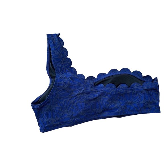 Cupshe Floral Scalloped One-Shoulder Bikini ‘Top’ Tone On Tone Rich Royal Blue W - Picture 5 of 8